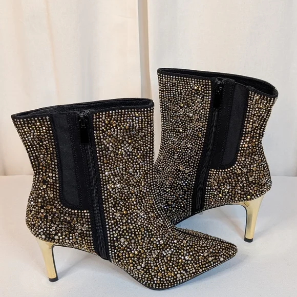 Torrid 7.5 WW Rhinestone Ankle Boots Glam Glitter Stiletto Heel Pointed Toe - Picture 6 of 14